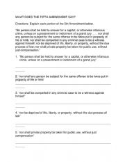 English Worksheet: Analyzing the Fifth Amendment
