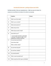English Worksheet: Introduction interview - adults