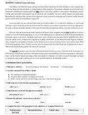 English Worksheet: CULTURAL ISSUES AND VALUES
