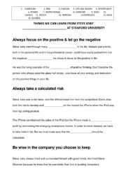English Worksheet: Things you can learn from Steve Jobs speech