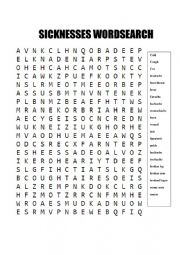 English Worksheet: health problems wordsearch