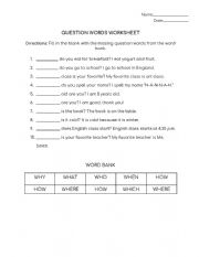 English Worksheet: Question Word Worksheet