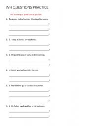 English Worksheet: WH QUESTIONS PRACTICE