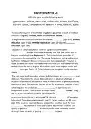 English Worksheet: Education in the UK