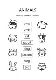 English Worksheet: Match Animals