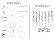 English Worksheet: school objects