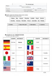 English Worksheet: Ten Minute Test - Revision Work
