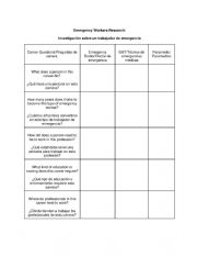 English Worksheet: Emergency Worker Research