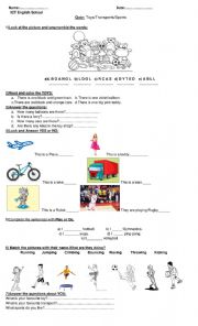 English Worksheet: Exam sports/toys/transport
