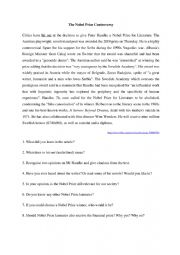 English Worksheet: The Nobel Prize Controversy