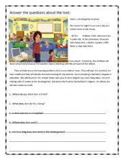 English Worksheet: A kindergarten teacher
