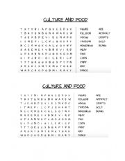 English Worksheet: culture and food wordsearch