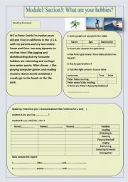 English Worksheet: what are your hobbies 7th form