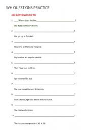 English Worksheet: WH QUESTIONS PRACTICE 3