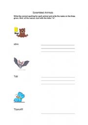 English Worksheet: Scrambled ANIMALS