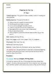 English Worksheet: preparing for the trip 3rd hour lesson plan