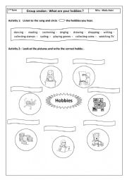 English Worksheet: What are your hobbies (Group session) 7th form