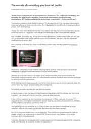 English Worksheet: Secrets of controlling your internet profile