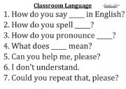 English Worksheet: Classroom language