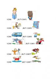 English Worksheet: Can-Cant Positive and Negative Sentences with But 