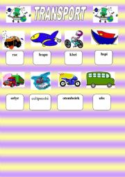 English Worksheet: Transport vocabulary unscramble