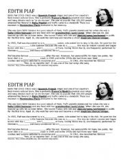 English Worksheet: Edith Piaf LISTENING