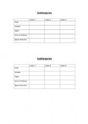 English Worksheet: Scattegories