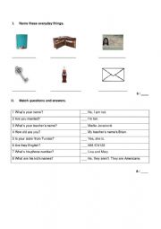 English Worksheet: Everyday things, verb to BE - TEST