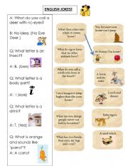 English Worksheet: Easy jokes for kids 