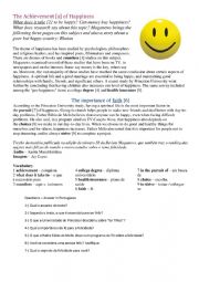 English Worksheet: The achievement of happiness