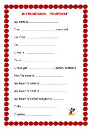 English Worksheet: INTRODUCING YOURSELF