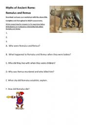 English Worksheet: Myths of Ancient Rome - Romulus and Remus