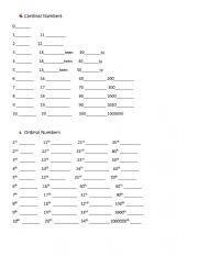 English Worksheet: cardinal and ordinal numbers