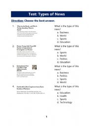 English Worksheet: Test: Types of News