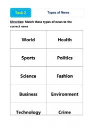 English Worksheet: Task: Types of News