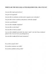 English Worksheet: skills and qualities