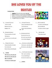 English Worksheet: She Love You Song Exercise
