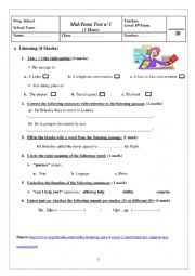 English Worksheet: 8th grade mid term test n1