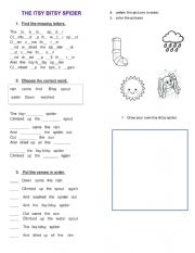 English Worksheet: The Itsy-Bitsy spider. song