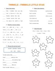 English Worksheet: twinkle twinkle little star worksheet