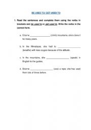 English Worksheet: Be used to/ get used to