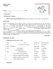 English Worksheet: Initial test for 6th grade