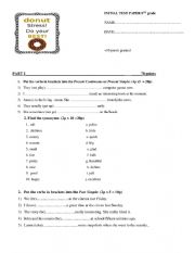 English Worksheet: Initial test for 8th grade
