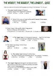 English Worksheet: SUPERLATIVE QUIZ GUINESS RECORDS