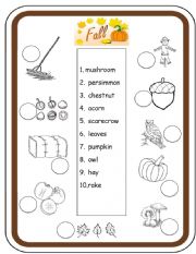 Fall Theme: Vocabulary