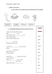 English Worksheet: How much is it? English for kids - https://www.youtube.com/watch?v=I9YYtue3_Cs