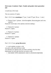 English Worksheet: Oral exam family/gender roles/generation gap