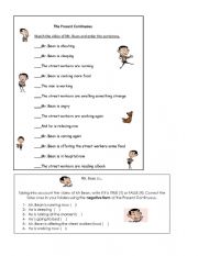 English Worksheet: Mr Bean video Present Continuous
