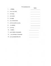 English Worksheet: find someone who: the verb to be