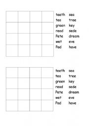 English Worksheet: Make Your Own Bingo! Long vowel ee, ea,e_e